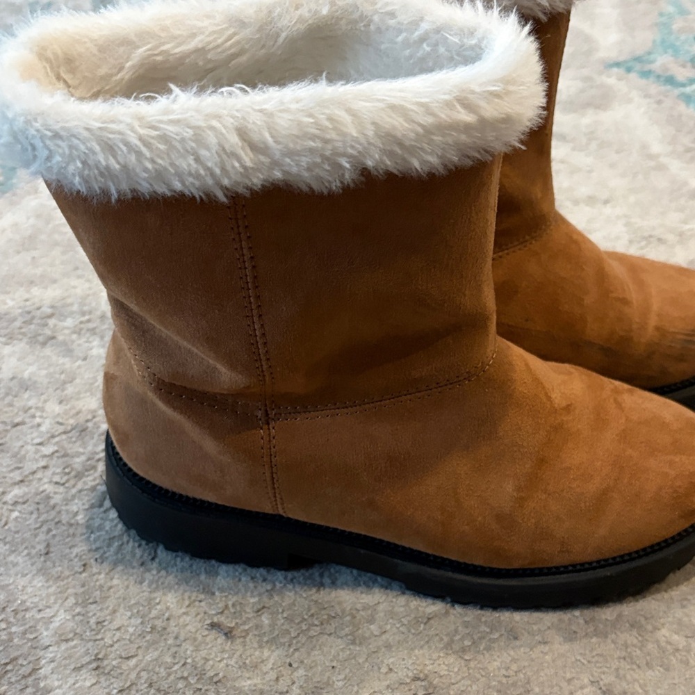 Kids Tan Boots with Faux Fur Trim